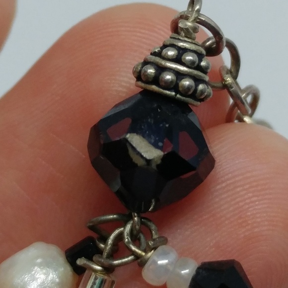 Black Glass Bead Pearl Sterling Silver Earrings - Picture 5 of 7